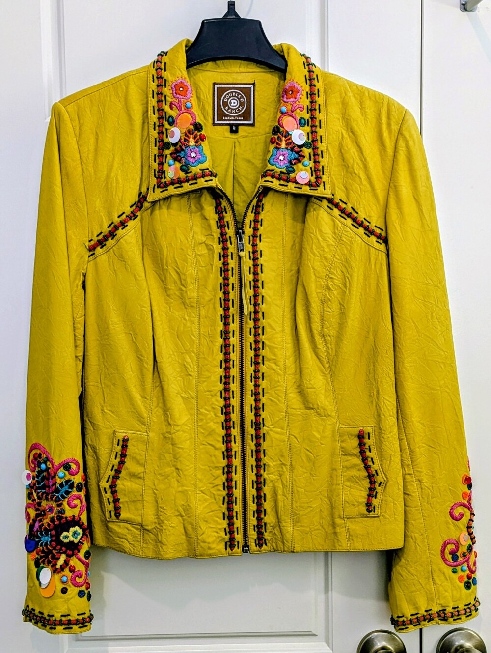 Double D Ranch Yellow Leather Jacket L